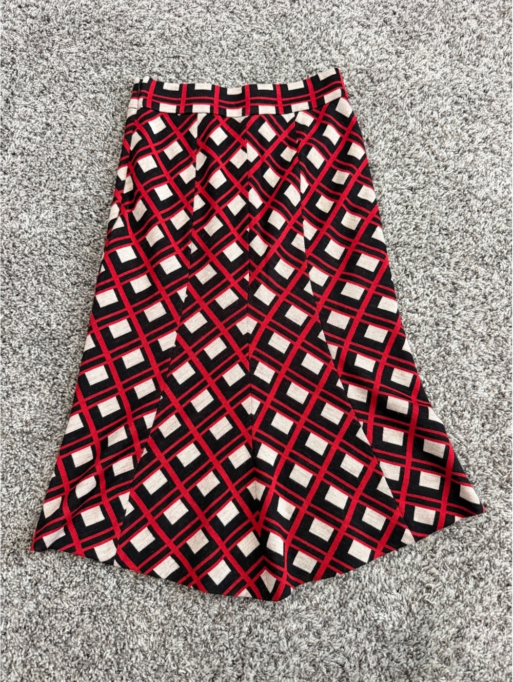 Diane Von Furstenberg Wool Blend Hi-Low Geometric A-Line Midi Skirt Size 4